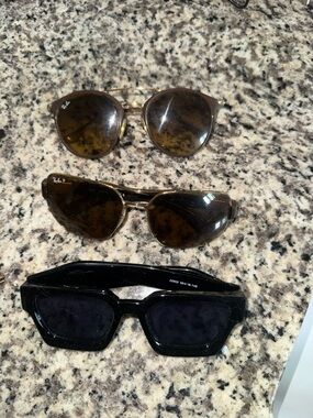 Ray-Ban Gold Frame Sunglasses with Brown and Black Lenses Trio